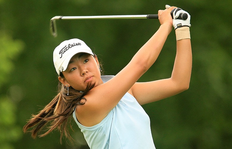 Mina Harigae hits her tee shot on the fourth hole during the first round of the 2008 U.S. Women's Open at Interlachen Country Club.