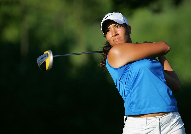 Cheyenne Woods tees off during the second round of the Wegmans LPGA at Locust Hill Country Club.
