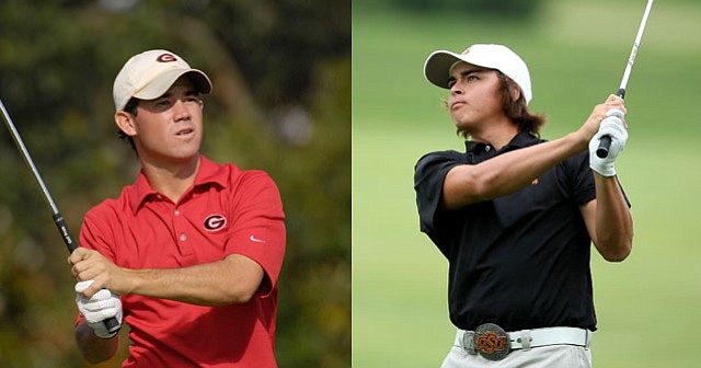 Led by Brian Harman (left) and Rickie Fowler (right), Georgia and Oklahoma State are tied for the lead after the first round of the NCAA Championships.