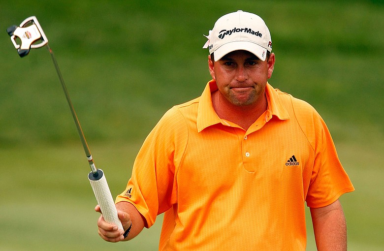 Matt Bettencourt smiles after making birdie on the 15th hole during the third round of the Memorial Tournament at the Muirfield Village Golf Club.
