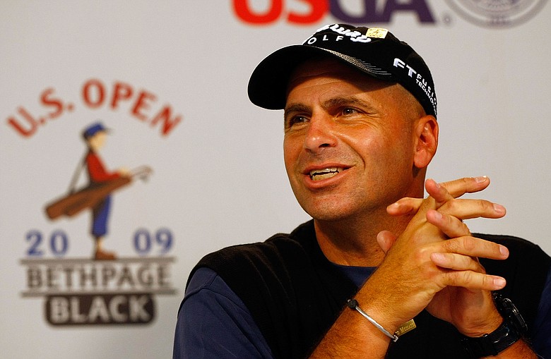 Rocco Mediate talks with the media during a press conference held on the second day of previews to the 109th U.S. Open.