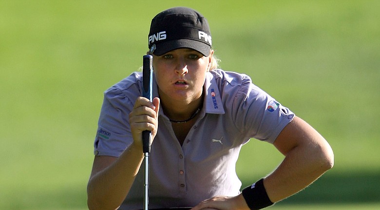 Anna Nordqvist of Sweden lines up her birdie putt on the 16th hole during the final round of the McDonald's LPGA Championship.