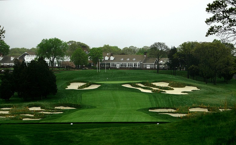 A view of hole no. 18, a 411-yard, par 4, and the clubhouse at The Black Course, site of the 2009 U. S. Open at Bethpage State Park,