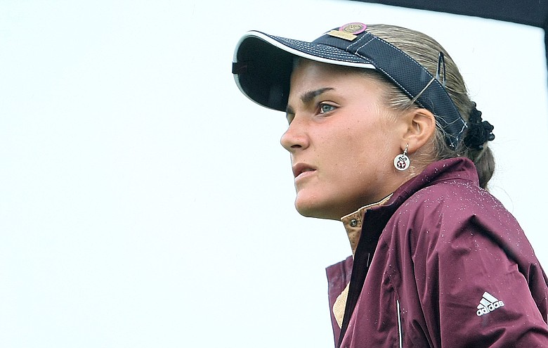 Alexis Thompson during the rain drenched match play of the 61st U.S. Girls' Junior Championship at Trump National Golf Club in Bedminster, New Jersey.