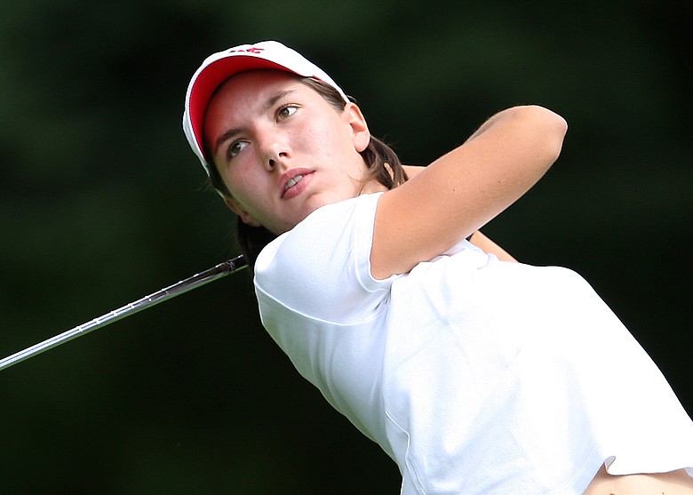 Carlota Ciganda hits a tee shot at the 2008 U. S. Women's Amateur Championship in Eugene, Oregon at Eugene Country Club.