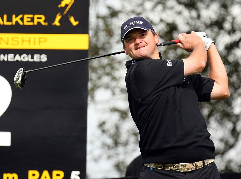 Paul Lawrie of Scotland during the first round of the Johnnie Walker Championship on the PGA Centenary Course at Gleneagles in Auchterarder, Scotland.