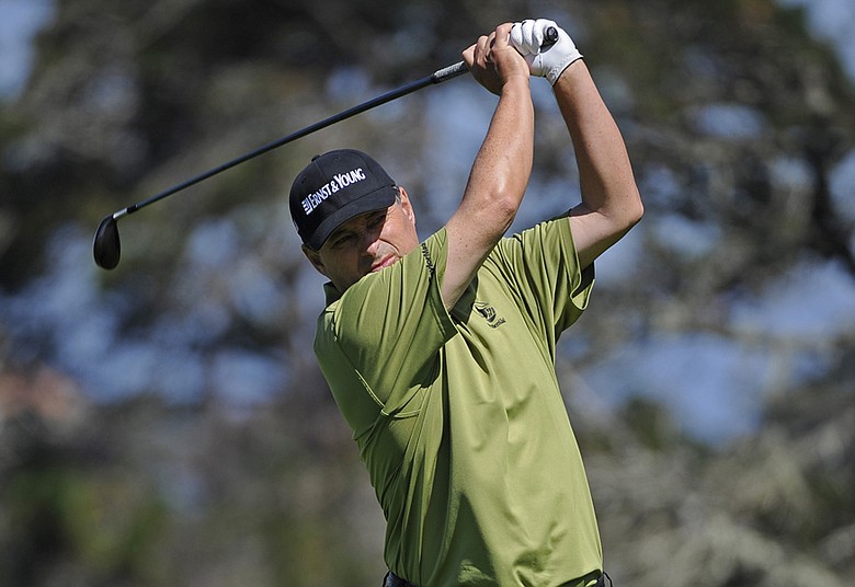 Loren Roberts tees off on hole No. 2 during the Walmart First Tee Open at Pebble Beach.