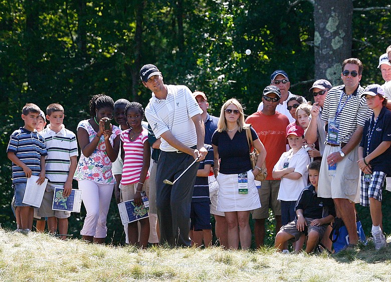 Sean O'Hair hits out of the rough during the second round of the Deutsche Bank Championship held at TPC Boston on Sept. 5, 2009 in Norton, Mass.