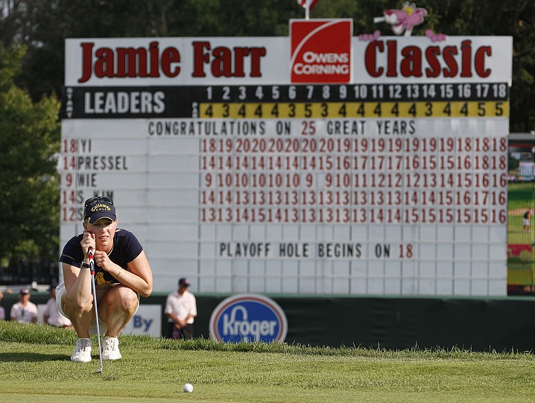 Morgan Pressel lines up a birdie putt on the first playoff hole during the final round of the Jamie Farr Owens Corning Classic at Highland Meadows Golf Club on July 5, 2009 in Sylvania, Ohio.