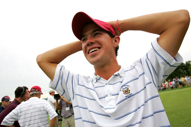 Brian Harman celebrates the United States' victory at the 2005 Walker Cup.