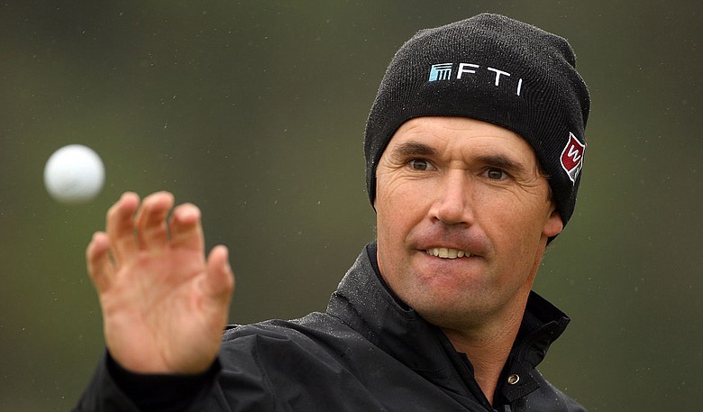 Padraig Harrington catches a ball during a practice round at the Alfred Dunhill Links Championship.