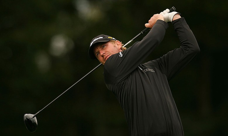 Vaughn Taylor tees off on the on the 17th hole during the second round of the Turning Stone Resort Championship.