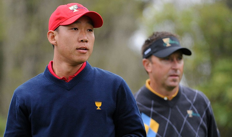 Anthony Kim and Robert Allenby look down the third fairway Oct. 11 during the Sunday singles matches at Harding Park.