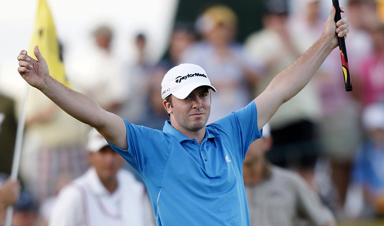 Martin Laird celebrates after winning the Justin Timberlake Shriners Hospitals for Children Open.