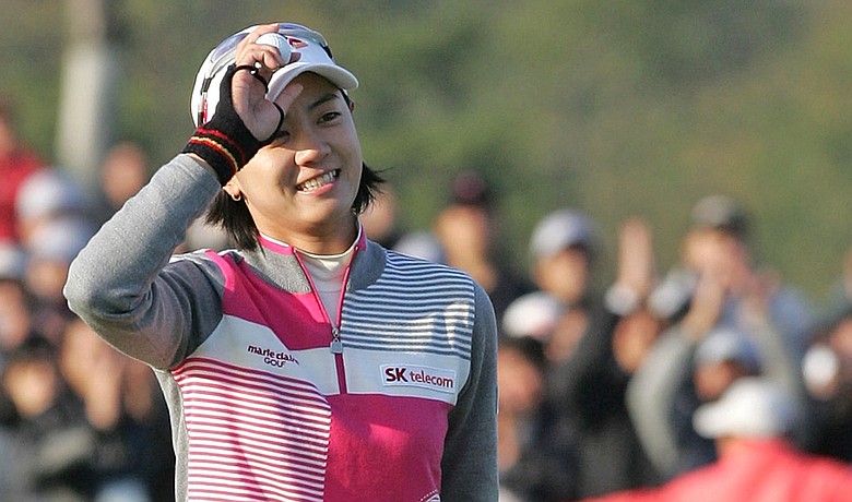 Na Yeon Choi celebrates after the winning of the Hana Bank Kolon Championship on Nov. 1.