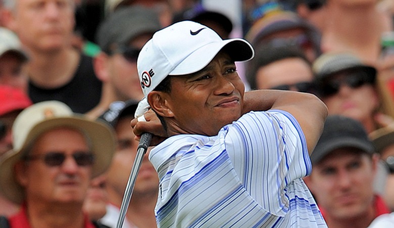 Tiger Woods tees off during the third round of the 2009 Australian Masters.
