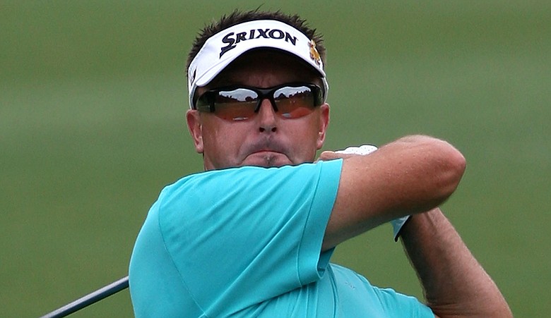 Robert Allenby plays a shot at the fifth hold during Round 3 of the Australian PGA Championship.