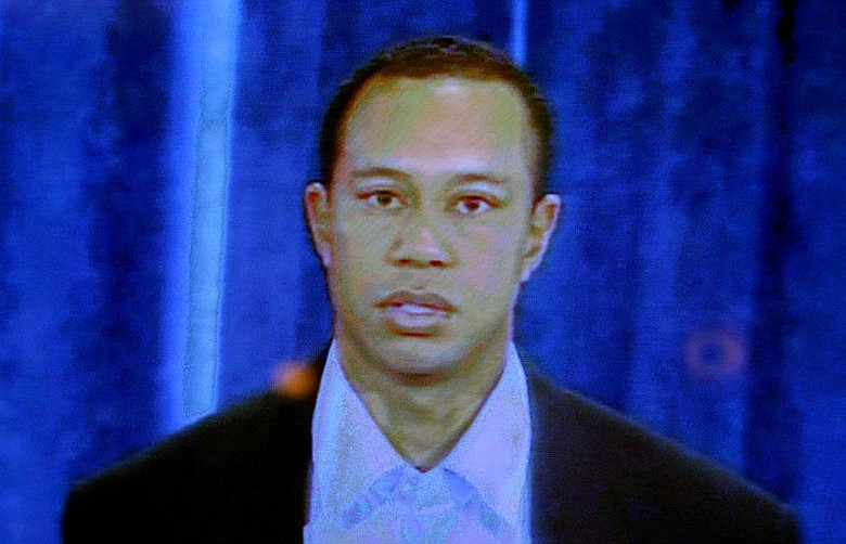 A picture of a T.V. screen in the room set up for media not invited to the closed statement at the Sawgrass Marriott in Ponte Vedra Beach, Fla.