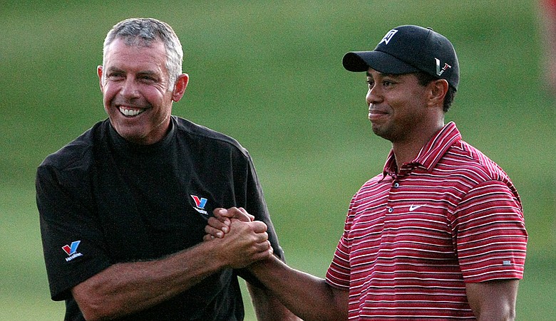 Steve Williams with Tiger Woods after the 2009 Arnold Palmer Invitational.