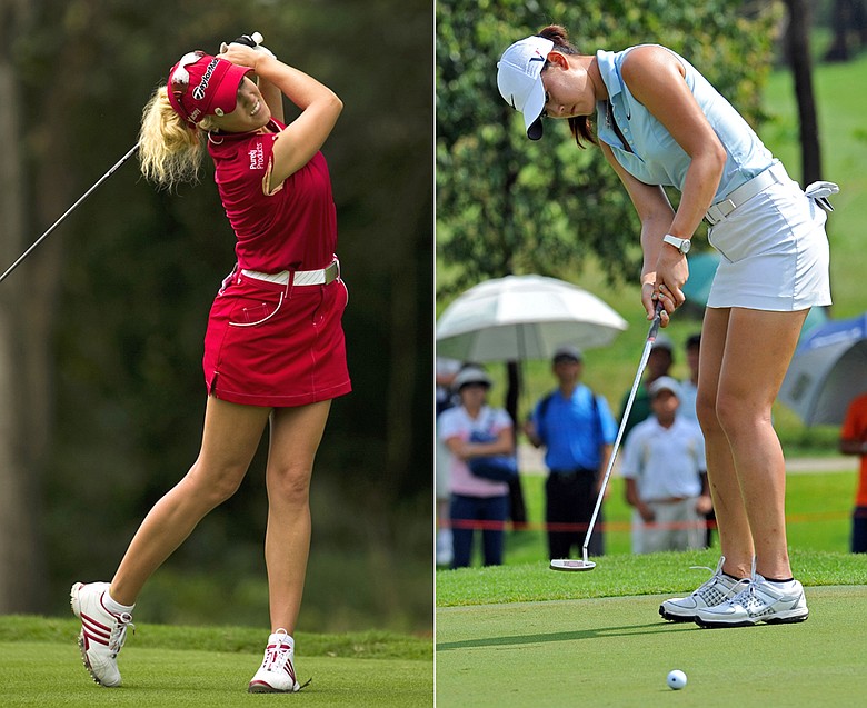 Natalie Gulbis and Michelle Wie during the first LPGA event of 2010.