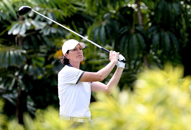 Juli Inkster tees of on No. 7 at the Tanah Merah Country Club in Singapore during the second round of the HSBC Champions.