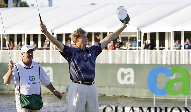 Ernie Els celebrates after winning the CA Championship.