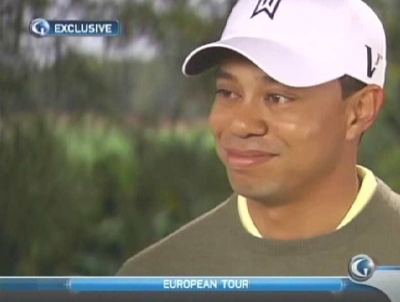Tiger Woods during an interview with Kelly Tilghman Sunday.
