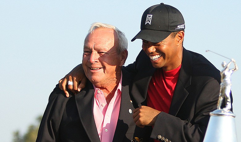 Arnold Palmer and Tiger Woods at Bay Hill in 2008.