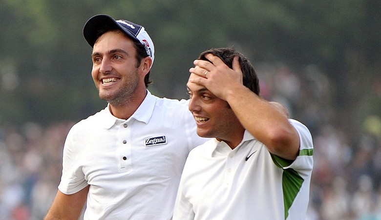 Italian brothers Francesco (right) and Edoardo Molinari celebrate after winning the World Cup of Golf in 2009.