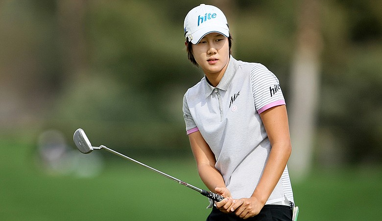Song-Hee Kim shot a 4-under 68 Friday and will take a one-stroke lead into the weekend at the Kraft Nabisco Championship.