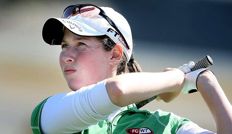 Laetitia Beck hits a tee shot at No. 11 during the AJGA's Annika Invitational.