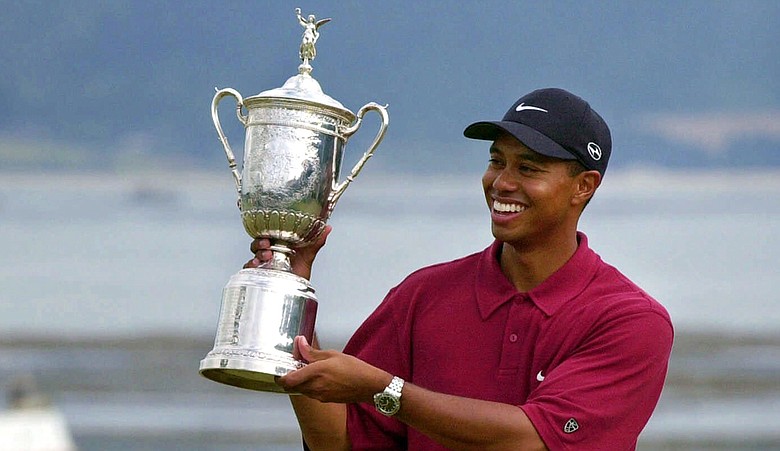 Tiger Woods after winning the 2000 U.S. Open at Pebble Beach by 15 shots.