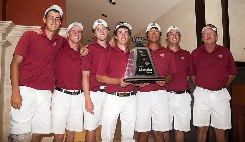 New Mexico State celebrates its Western Athletic Conference Championship.