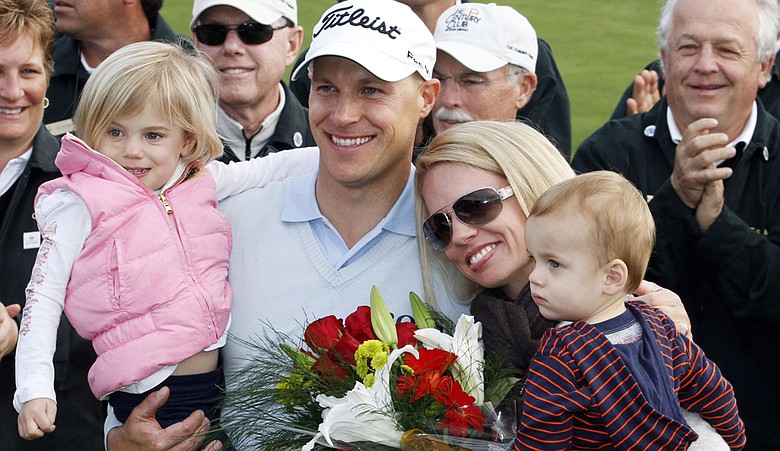 Ben and Heather Crane with daughter Cassidy and son Brady after the Farmers Insurance Open in January.