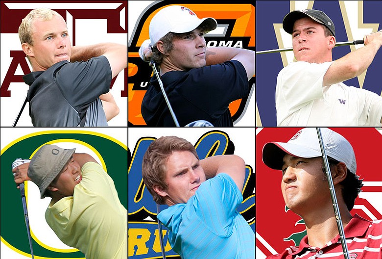 (Clockwise, from top left) Texas A&M’s John Hurley, Oklahoma State’s Peter Uihlein, Washington’s Nick Taylor, Stanford’s Sihwan Kim, UCLA’s Pontus Widegren and Oregon’s Eugene Wong.