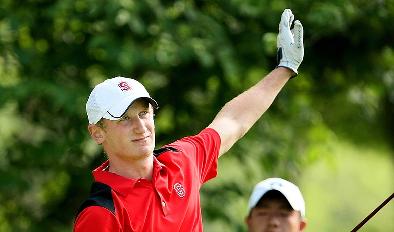 Stanford's Steve Ziegler signals after hitting his tee shot at No. 10 left at The Honors Course on Wednesday.