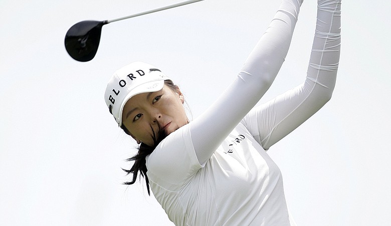 M.J. Hur tees off at the State Farm Classic.
