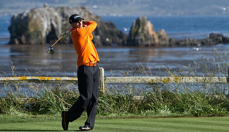 Oklahoma State sophomore Morgan Hoffmann tees off on the 18th hole Thursday at Pebble Beach.