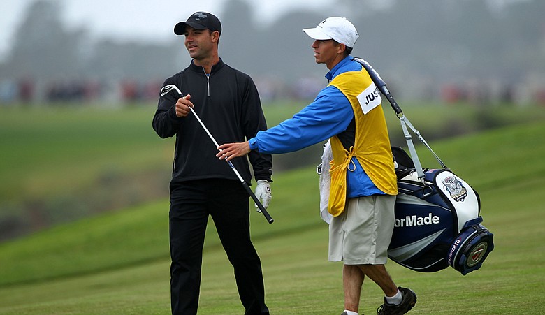 Erick Justesen and caddie Stephen Planchon during the second round of the U.S. Open.
