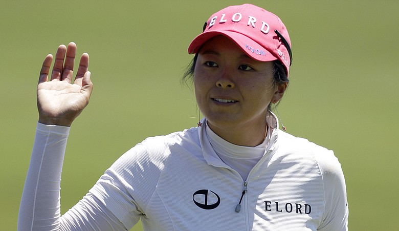 M.J. Hur acknowledges the crowd at the ShopRite LPGA Classic.