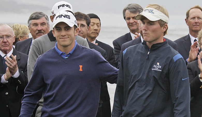 Scott Langley of Illinois, left, and Russell Henley of Georgia tied for low-amateur honors at the U.S. Open at Pebble Beach.