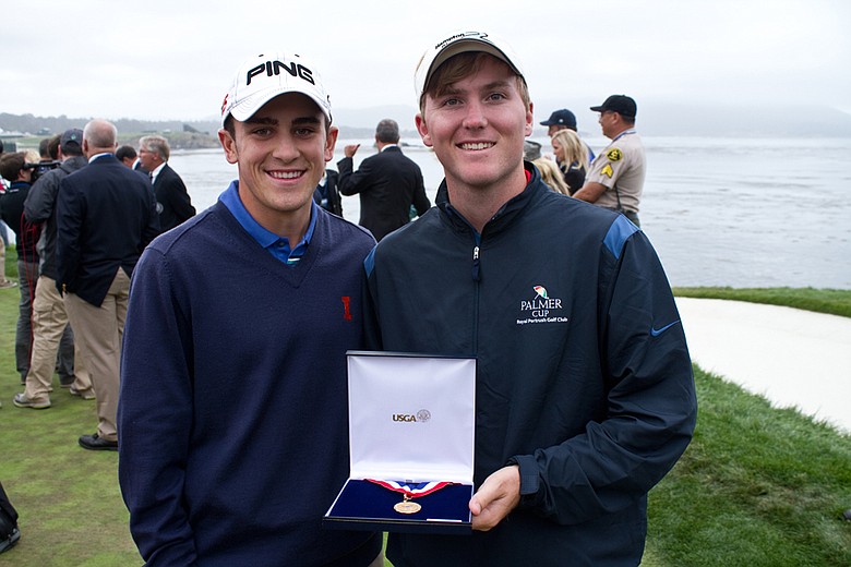 Scott Langley and Russell Henley after the final round of the U.S. Open.