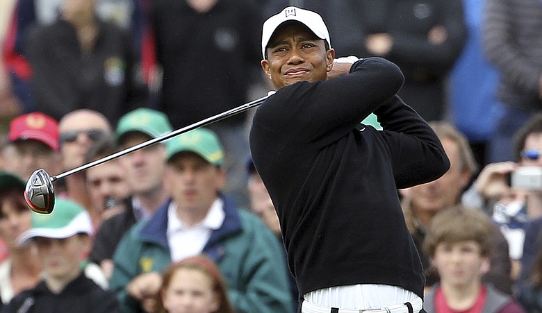 Tiger Woods tees off during J.P. McManus Invitational Pro-Am in Ireland.