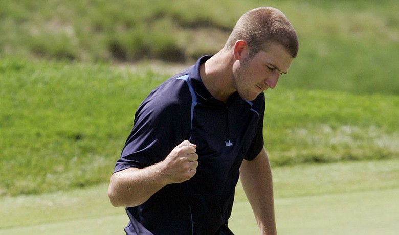 Kevin Chappell pumps his fist during the 2008 NCAA Division I championship.