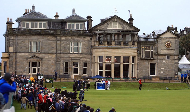 Paul Lawrie hits the opening tee shot of the 2010 British Open.