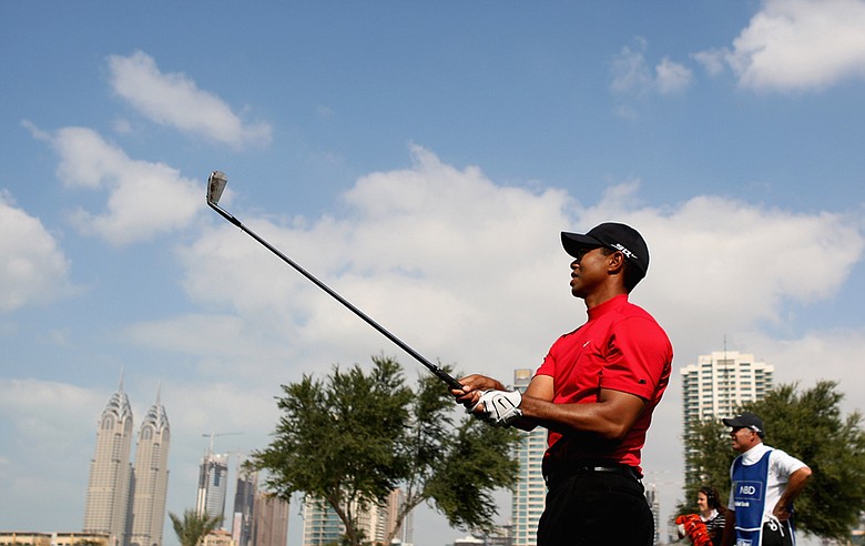 Tiger Woods during the final round of the 2008 Dubai Desert Classic.