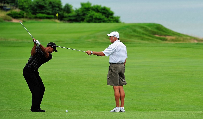 Tiger Woods practices Monday at the PGA Championship.