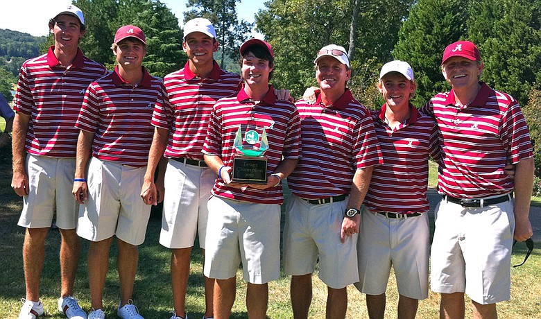 (left to right) Scott Strohmeyer, Bobby Wyatt, Cory Whitsett, Hunter Hamrick, coach Jay Seawell, Bud Cauley and assistant coach Scott Limbaugh