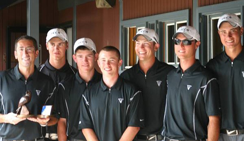 The University of Colorado at Colorado Springs golf team after winning the Gene Miranda Falcon Invitational