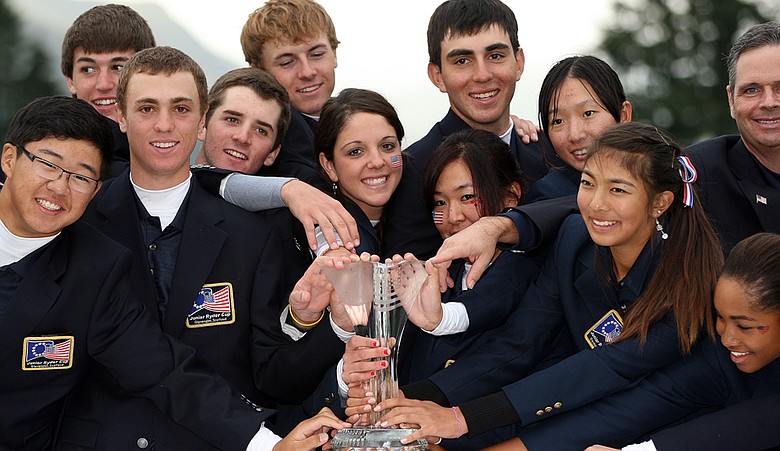 The U.S. team celebrates after winning the 2010 Junior Ryder Cup at Gleneagles Resort in Scotland, the Americans' first win on foreign soil.